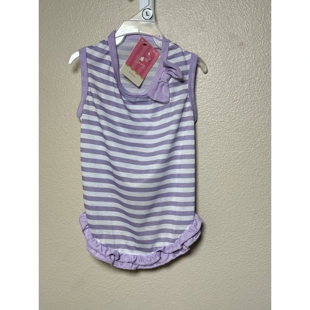 Pink Cabana Co Purple White Striped Dog Dress Ruffle Bow Size Large NWT